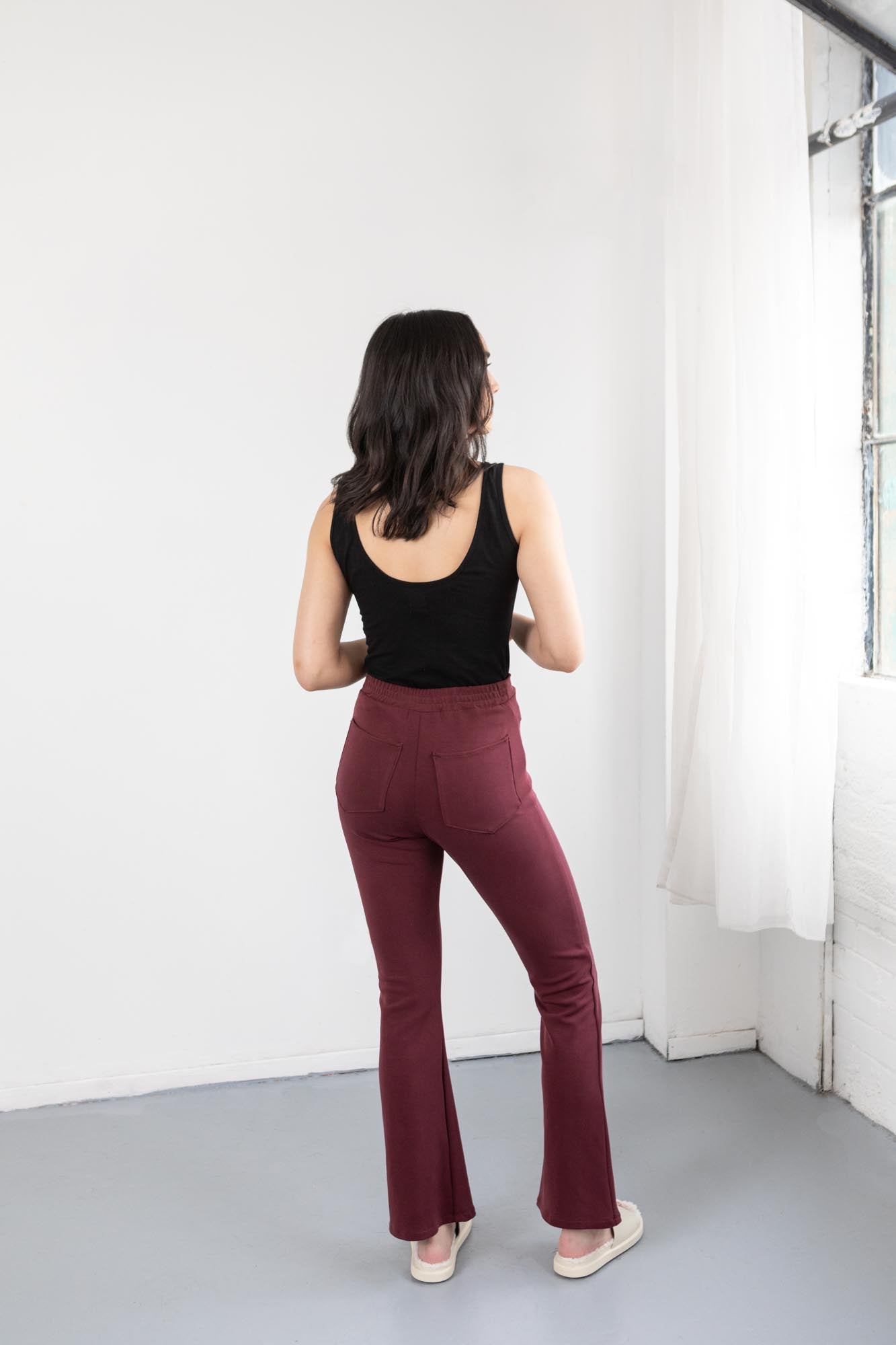 Red Flare Pants On Model
