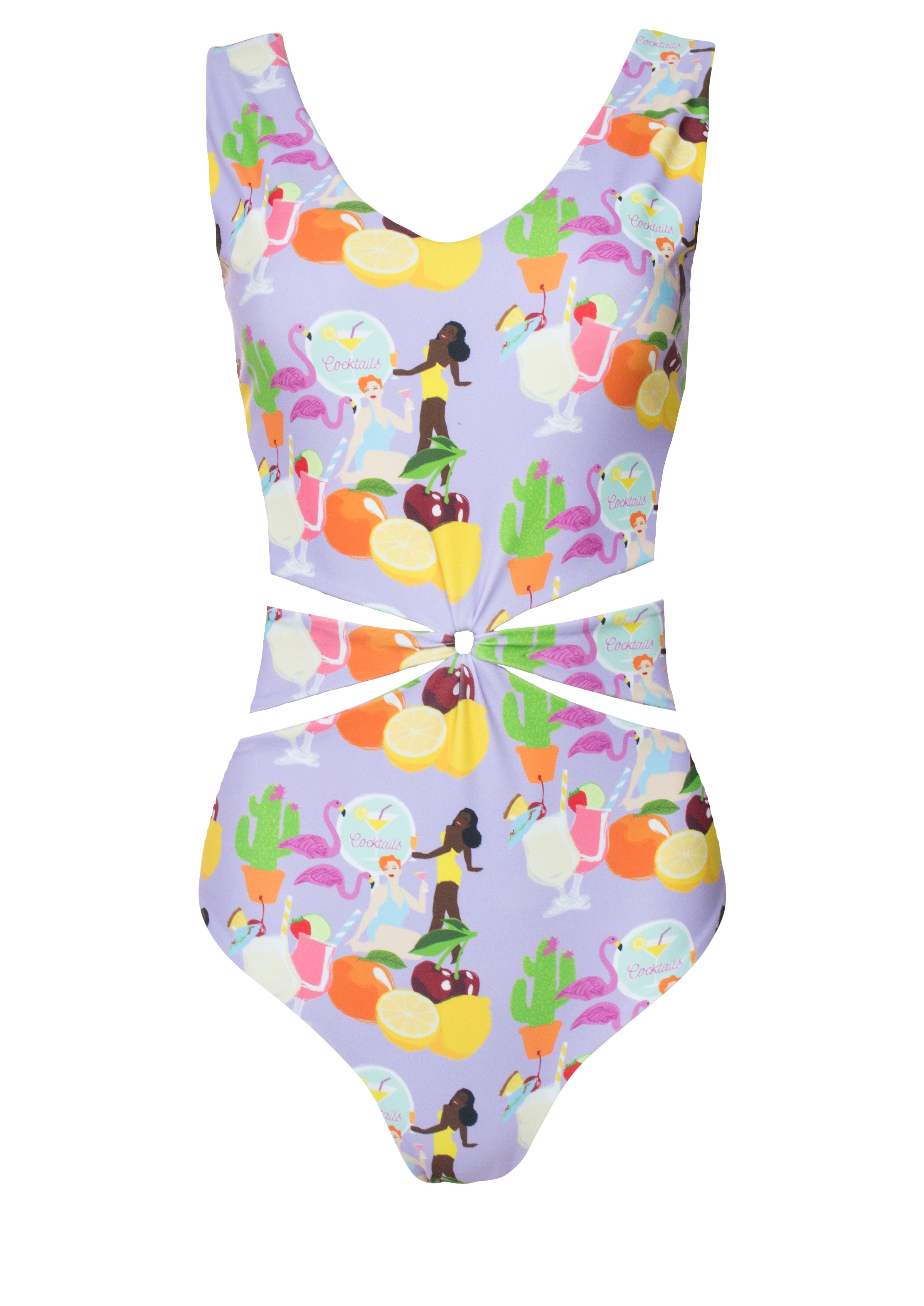 Cocktail Print Cut Out One Piece